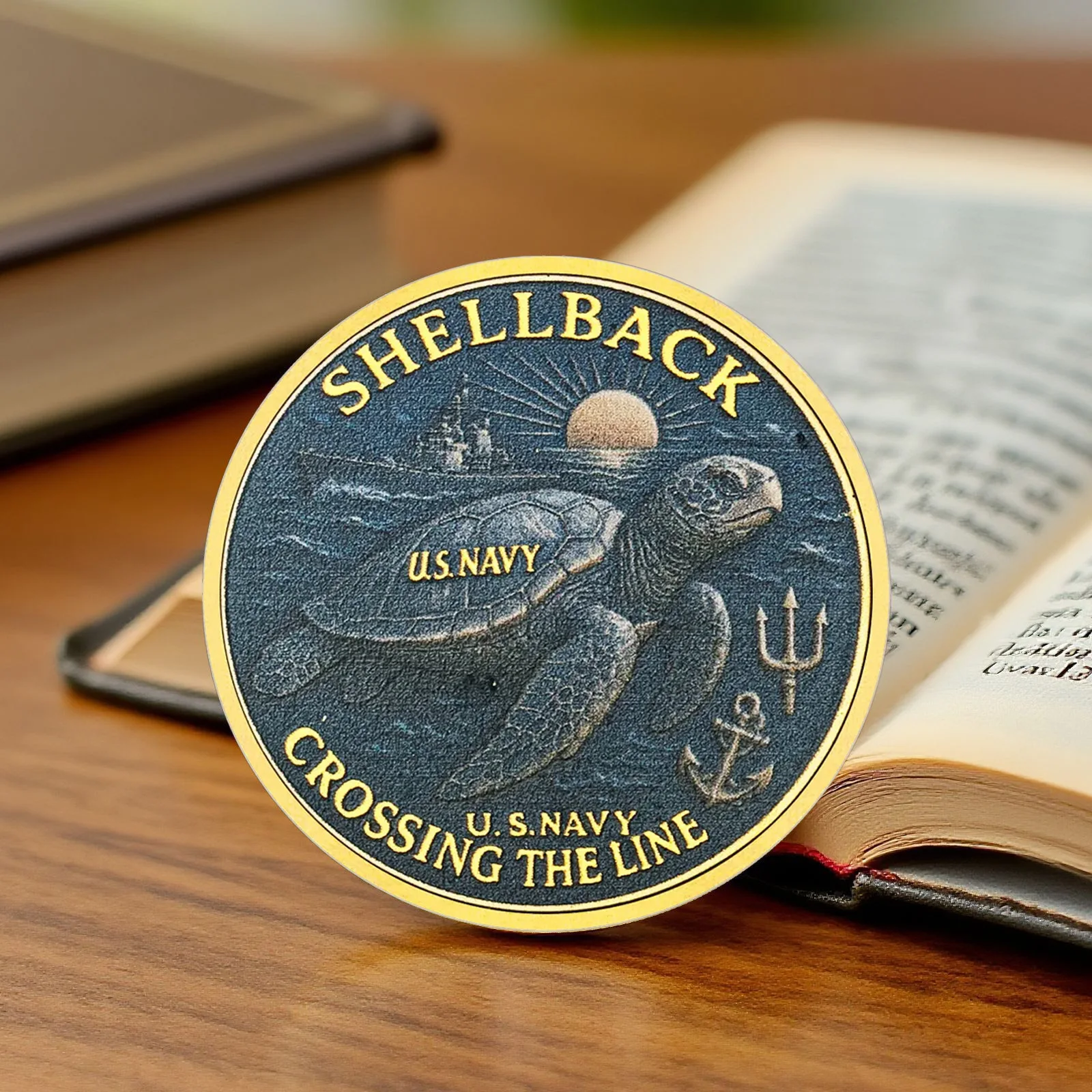 نمط جديد Shellback البحرية مطلية بالذهب جمع عملة معبر الخط تذكارية عملة ديكور المنزل #4