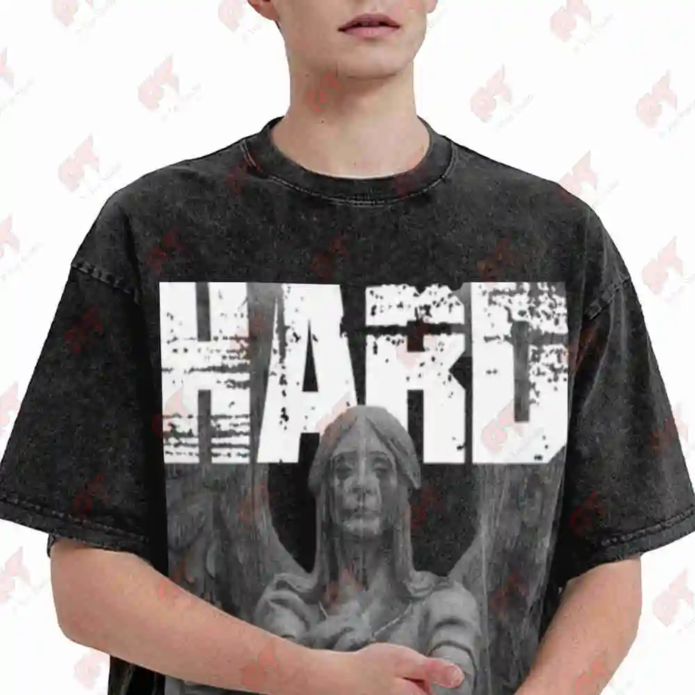 Hard Techno Rave Angel Statue Gothic Vintage Washed Tee Pure Cotton T-Shirt
