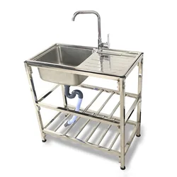 Kitchen Thickened Stainless Steel Sink Table Integrated Single Sink with Bracket Dishpan Washing Basin Sink