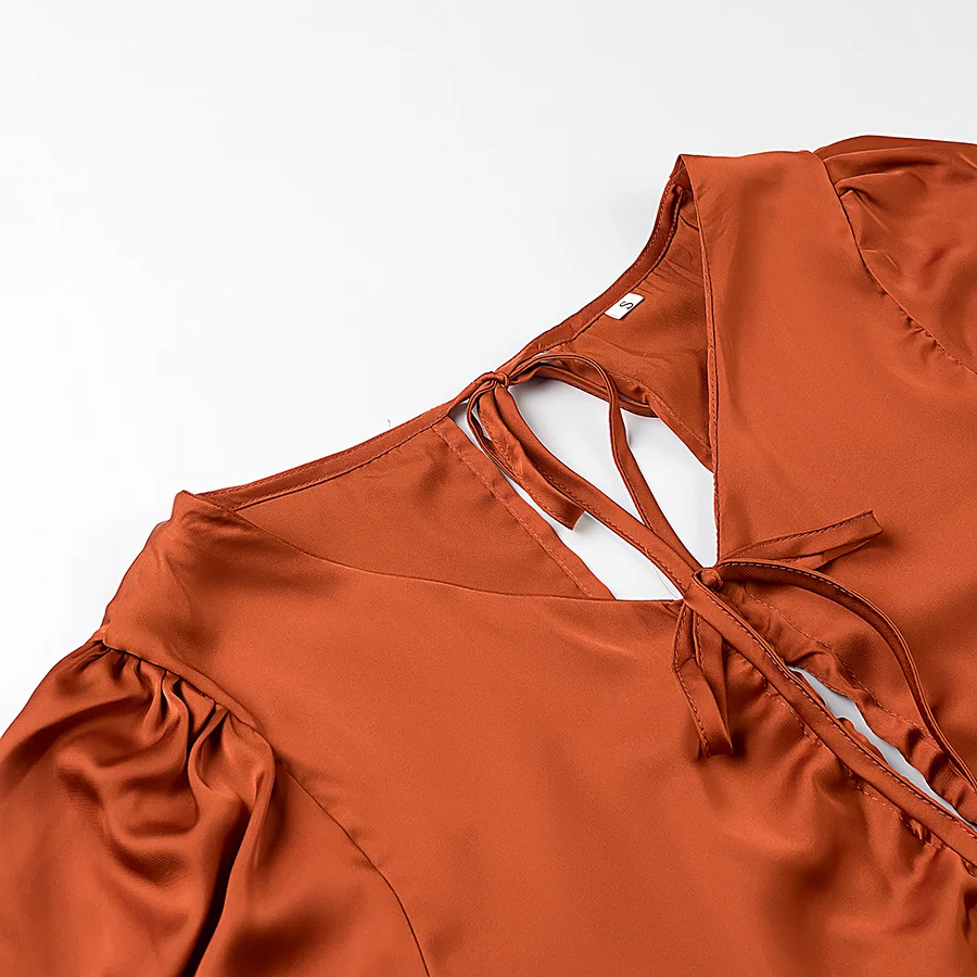 Faionable JNLEAOG Women's irt Spring New Sle ort Sve Front Bow Design Slim Fit Polyester Fiber V-ne ort Length