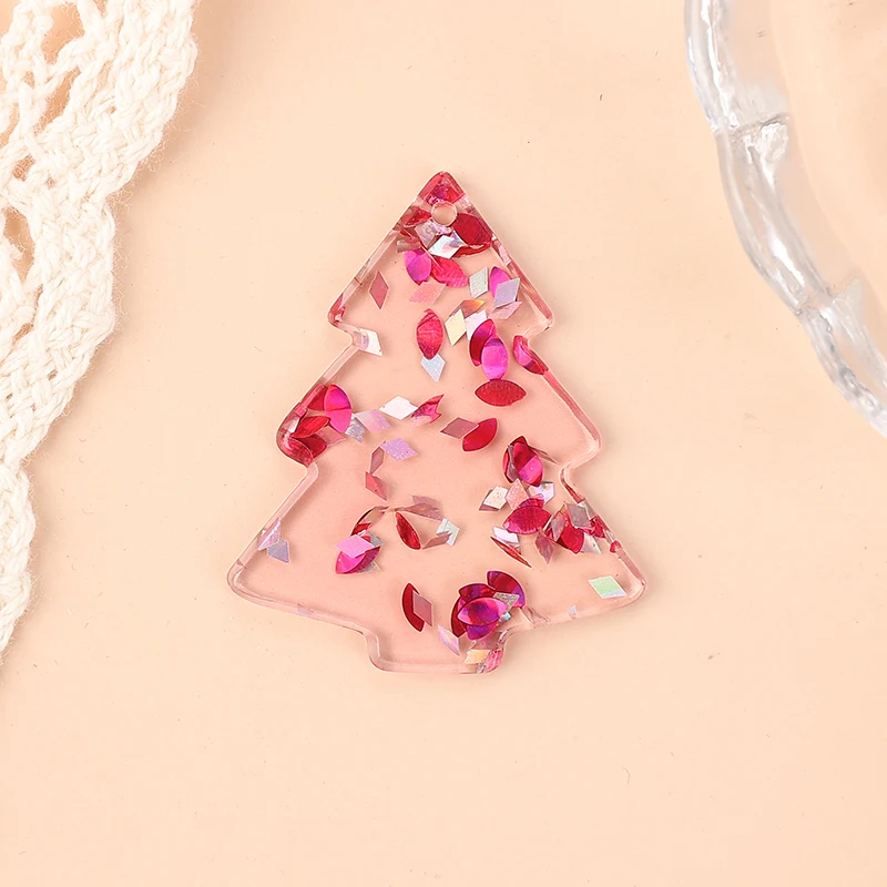 8pcs Christmas Charms Acrylic Tree With Star Pendant Fashion Accessories For Diy Making