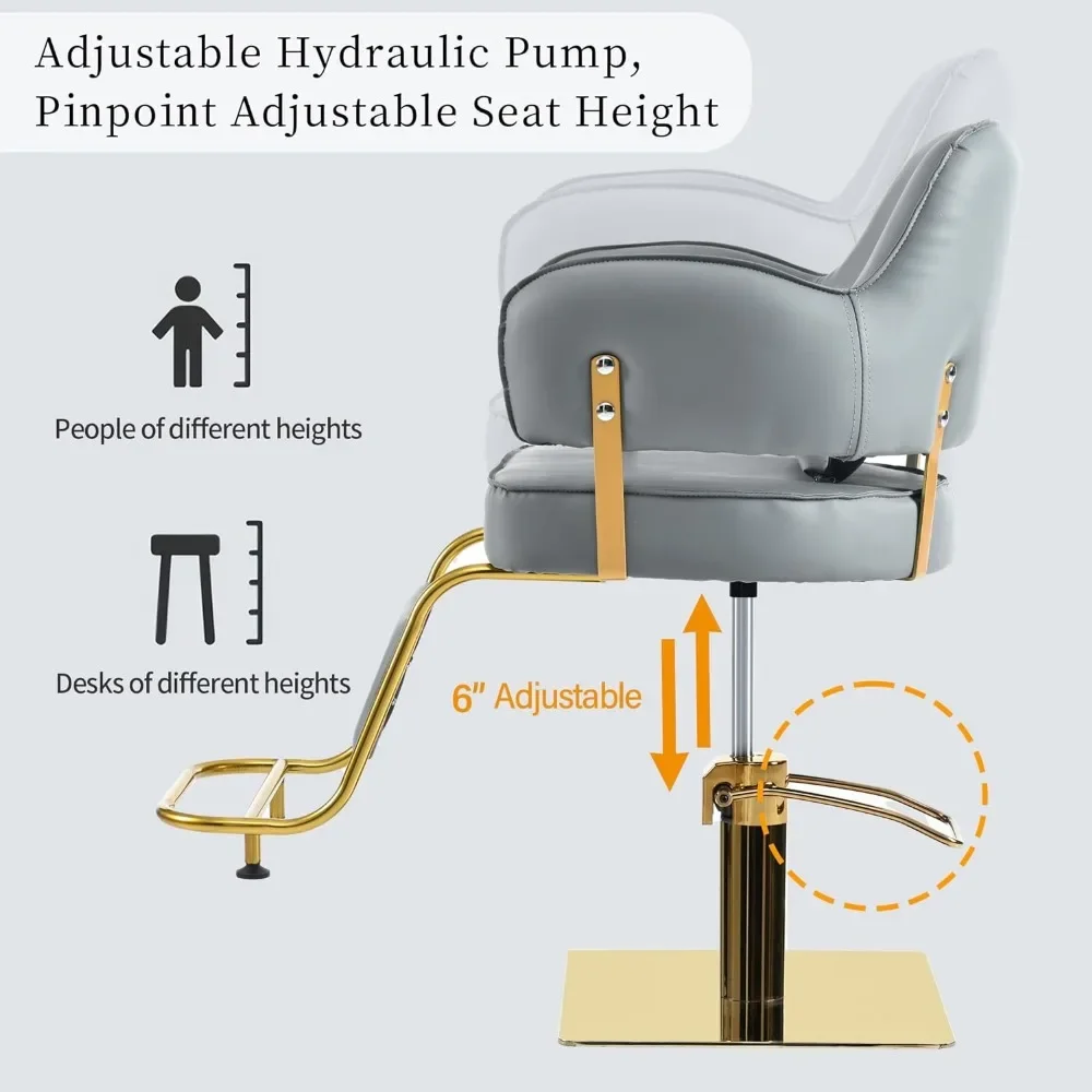 Chaise inclinable pour salon de beauté, rembourrage en éponge haute densité, repose-pieds arc-en-ciel, chaise de barbier professionnelle, tabouret à cussion, gris doré