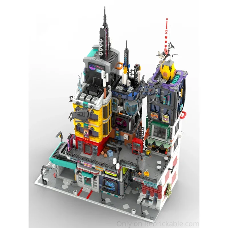 Wykwintny Nowy Produkt Klocki Konstrukcyjne MOC Model Cyberpunkowy Centrum Miasta Technologia Modularny Zestaw do Samodzielnego Montażu Prezent dla Dzieci