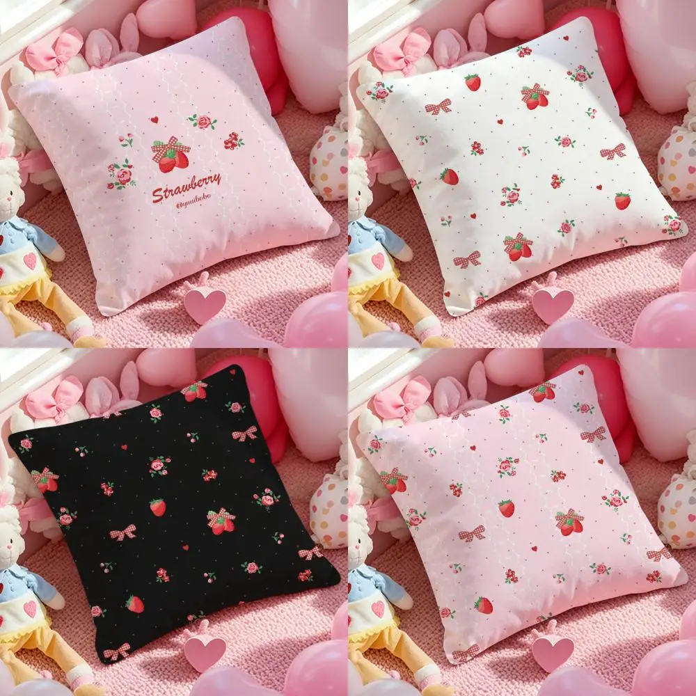 Strawberry Flowers Cushion Cover Pillow Case Plush Fabric Soft Double Sided Print Home Sofa High Quality Cushion