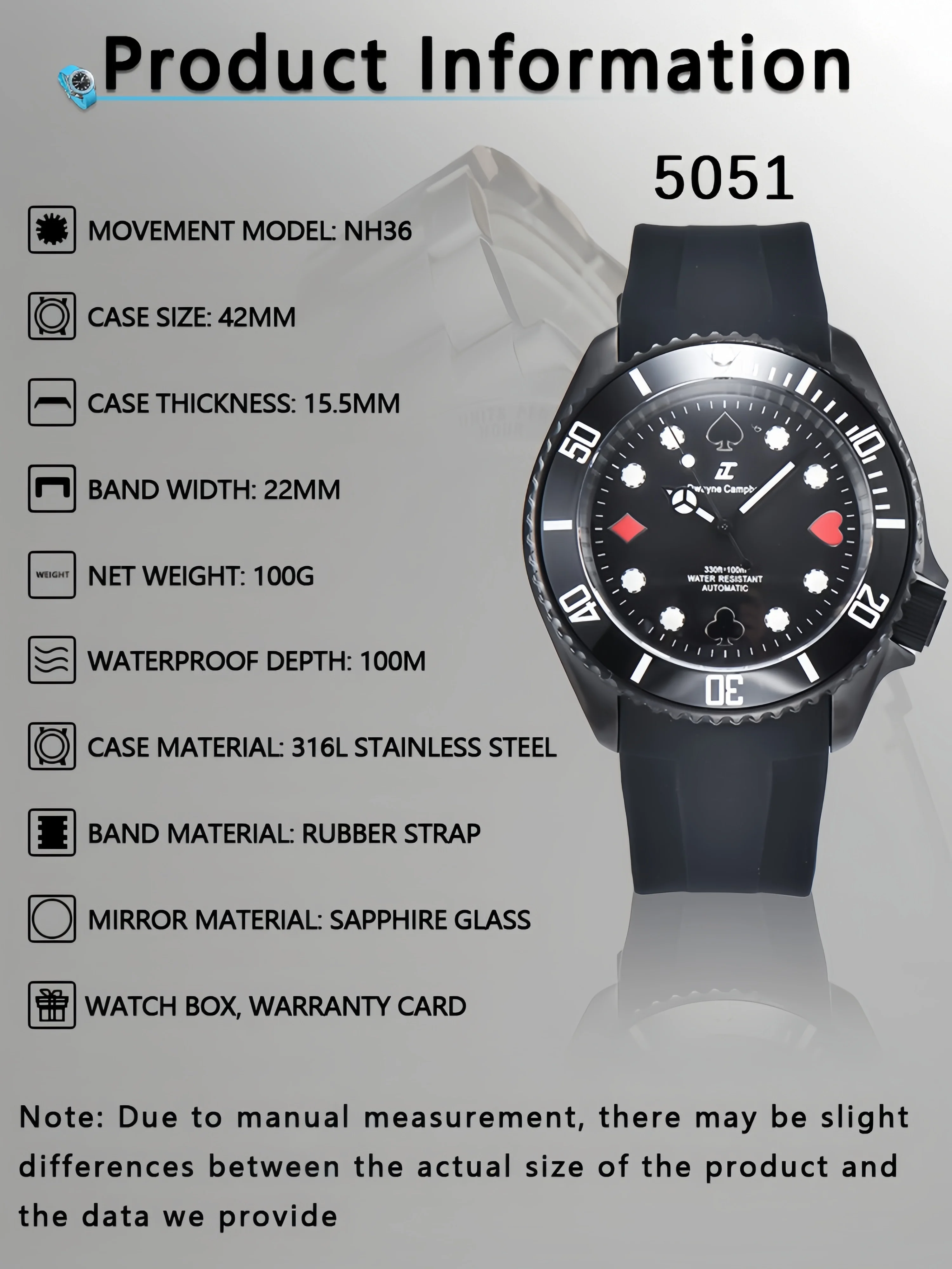 DWAYNE CAMPBELL Men\'s Mechanical Watch Playful Dial Design Stainless Waterproof Sapphire Glass Rubber Band Watch for Men