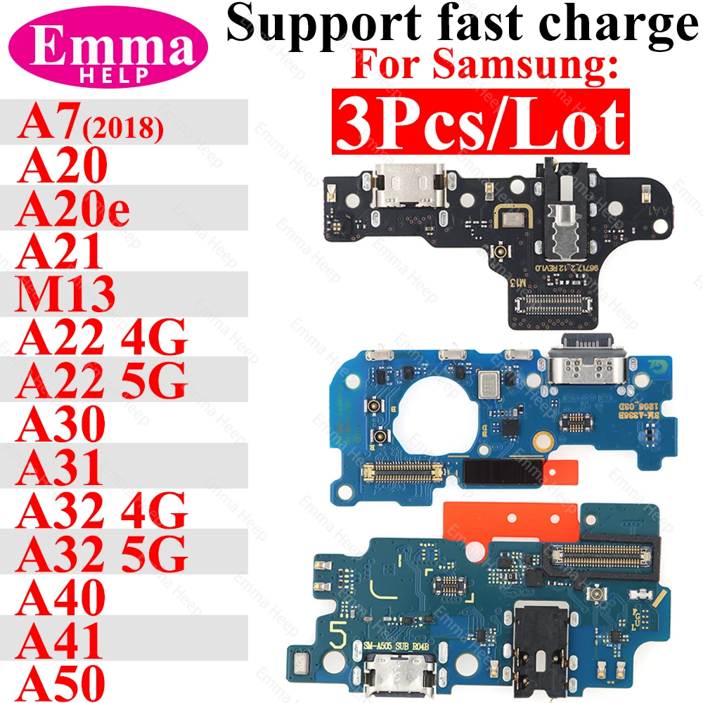 3Pcs USB Charging Port Board Flex for Samsung Galaxy A7 A20E A21 M13 A22 A30 A31 A32 A40 A41 A50 Dock Connector Flex Cable Parts