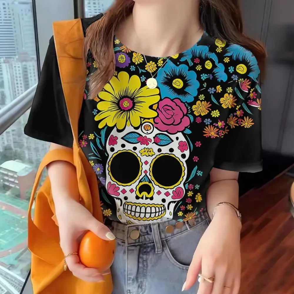 

Retro Skull 3d Print T-Shirt Characters Casual Harajuku Women's T-Shirts Fashion Short Sleeve Top O Neck Female Clothing