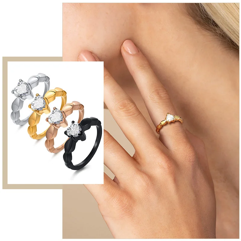 VNOX Romantic Heart Love CZ Stone Rings for Women,Stainless Steel Finger Ring, Love Promise Engagement Anniversary Gifts Jewelry