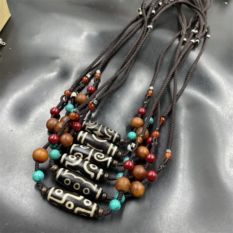 Cheap Jade Tibetan Retro Sky Beads Agate Clavicle Chain Nine-Eye Sky Beads Old Agate Necklace One Glance Three Eyes