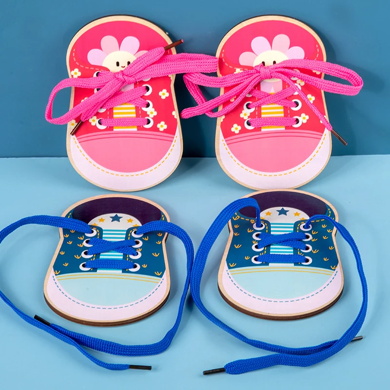 Children's Threading Toy Wooden Montessori Tie Shoelace Clothes Buttons Training Life Skills Teaching Aid Clothes Threading Game