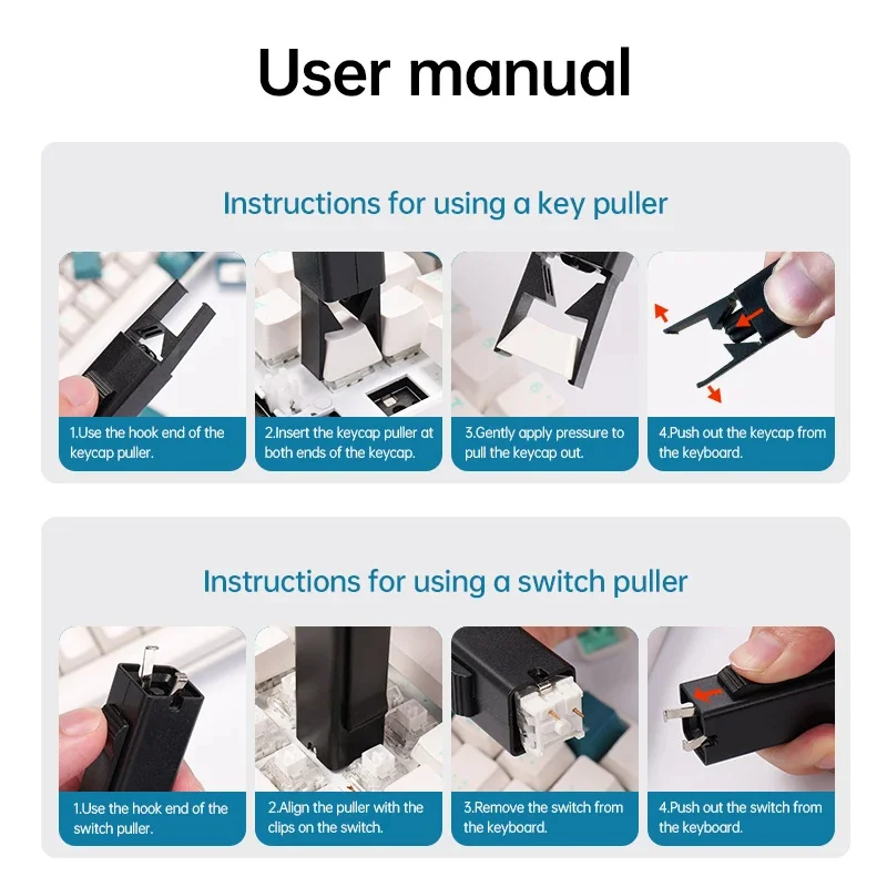 Extrator transparente do interruptor Keycap, 2 em 1, Removedor do eixo do tampão para substituição mecânica do teclado, limpador de poeira, Hot Swap