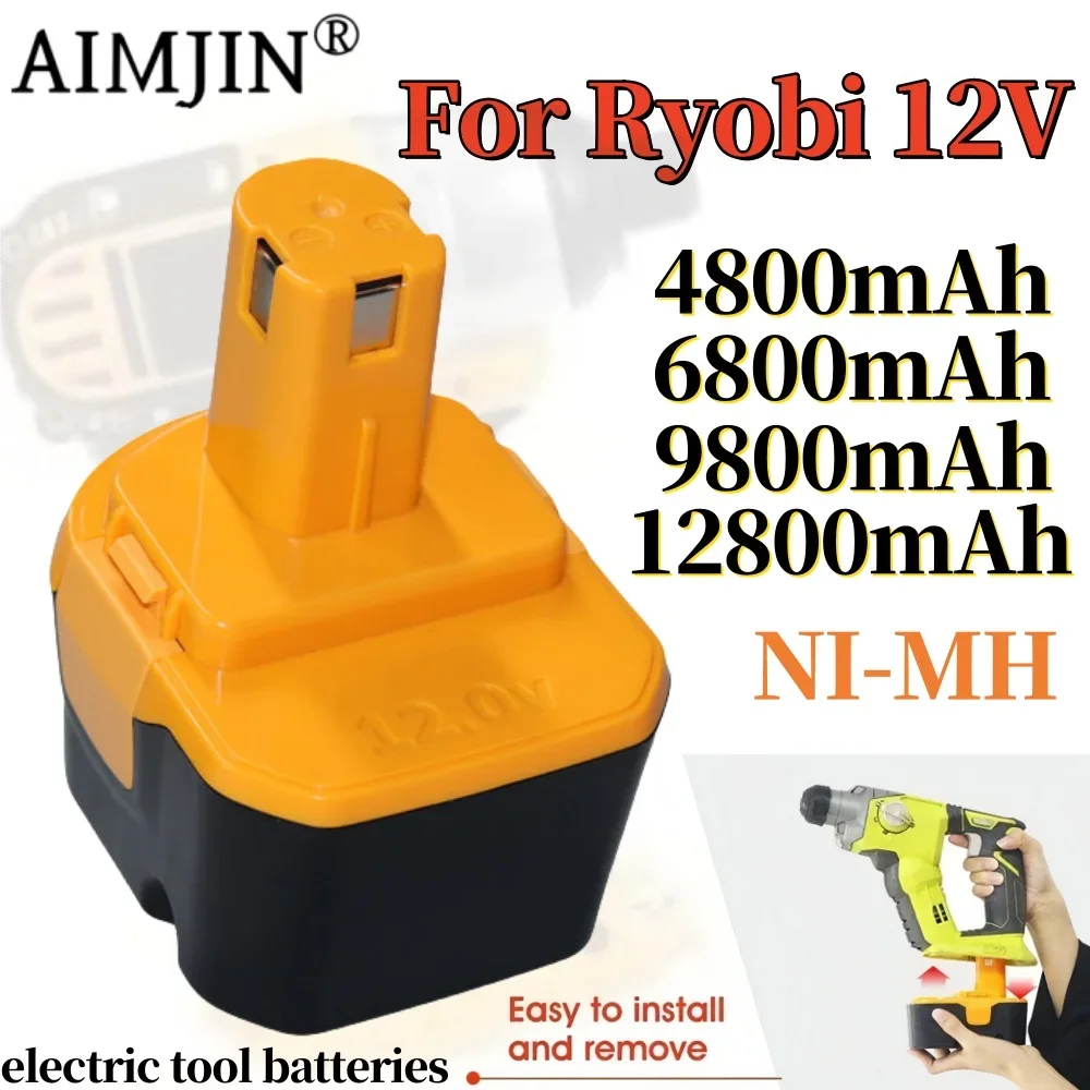 

12V 4.8/6.8/9.8/12.8Ah Replacement for Ryobi Battery 1400652 BID1211 B-8286 BPT1025 RY-1204 CTH1201 CTH1202 FL1200 Cordless Powe