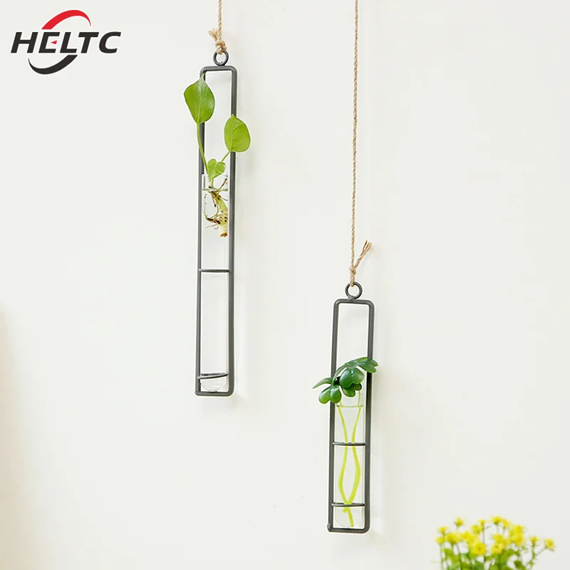 Creative Hemp Rope Wrought Iron Glass Vase Living Room Wall Hanging Hydroponic Green Dill Plant Container Decoration