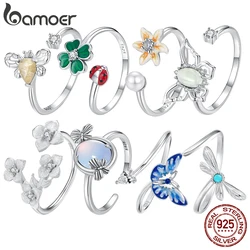Bamoer Originele 925 Sterling Zilveren Vlinder Bee Open Ring Bloem Klavertje Vier Lieveheersbeestje Voor Vrouwen Verjaardag Fijne Sieraden