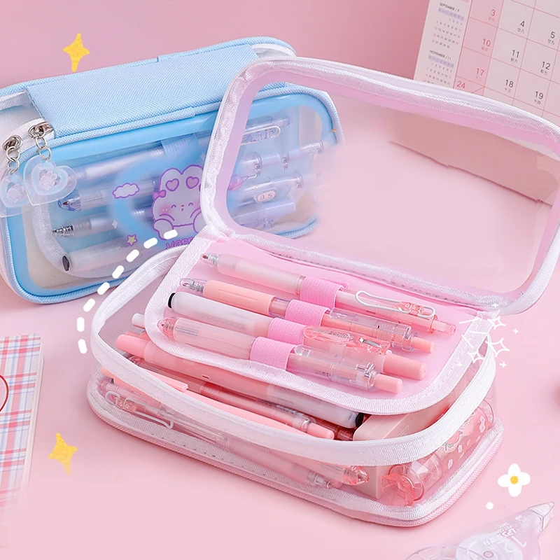 Kawaii مقلمة لطيف الكرتون الأرنب مقلمة سعة كبيرة القرطاسية حقيبة التخزين اللوازم المدرسية أكياس قلم رصاص الموضة