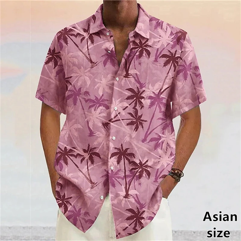 Hawaiian Shirts For Men Women 3D Coconut Tree Print Lapel Button Shirt Short Sleeves Fashion Designer Casual Summer Blouse Tops