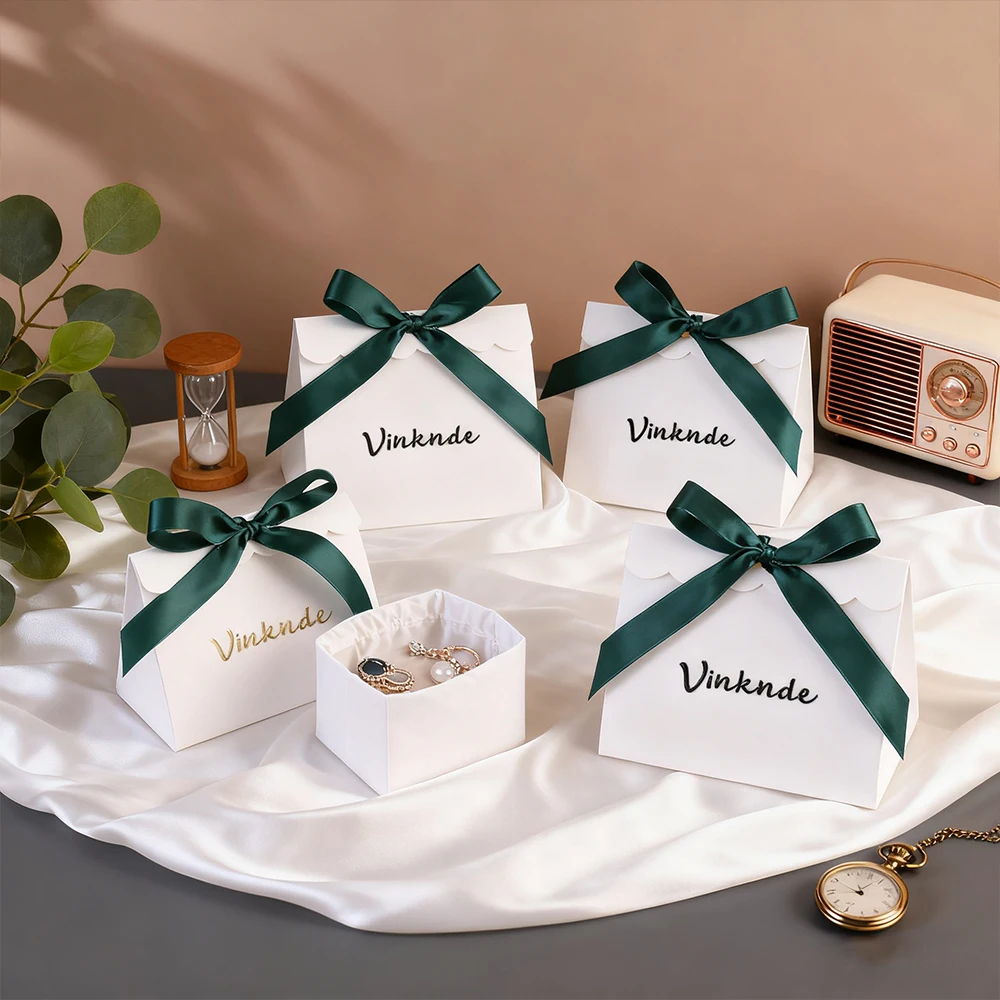 

Reusable Perfume Jewelry Packaging Gift Paper Bags with logo Personalized Bow Ribbon Shopping Organizer Bag for Small Business