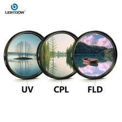 Lightdow UV+CPL+FLD 3 in 1 Lens Filter Set with Bag 49mm 52mm 55 58 62 67 72 77mm 82 mm for Cannon Nikon Sony Pentax Camera Lens