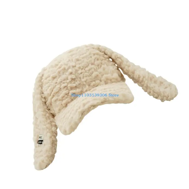 

400A Warm Plush Hat Rabbit Ears Baseball Hat for Sport Women Outdoor Activity Accessory Winter Autumn Furry Ear Hat Headwear