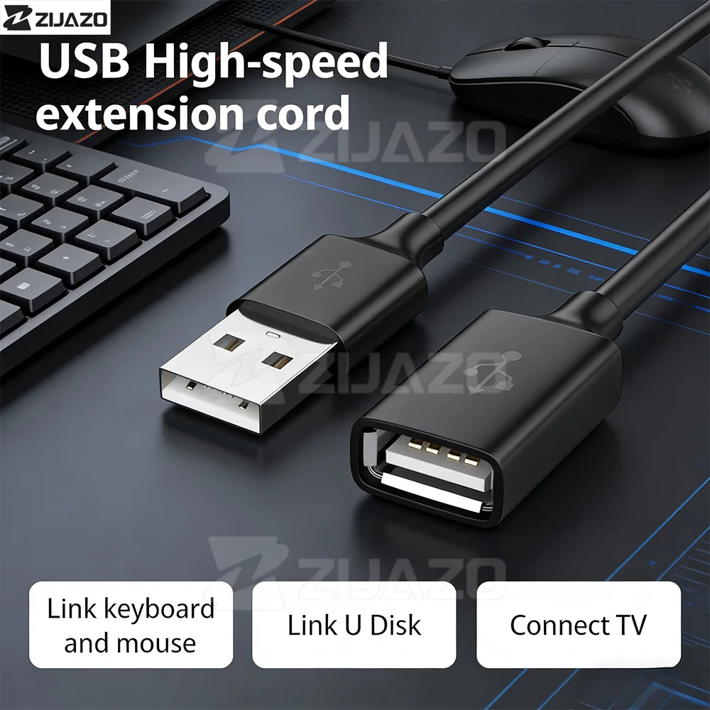 ZIJAZO USB Extension Cable USB 2.0 Extension Cable Male To Female Data Cable Suitable for PC TV USB Mobile Hard Disk Cable