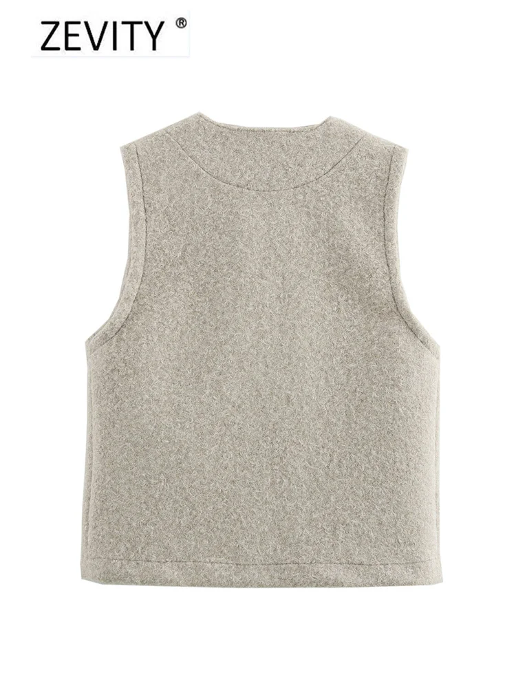 Zevity 2024 New Women Fashion O Neck Bow Decoration Sleeveless Woolen Vest Jacket Ladies Solid Casual Slim WaistCoat Tops CT7345