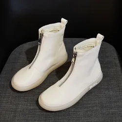 Short Boots Women's New Autumn Winter Cow Tendon Soft Soled Women's Boots Casual High Top Women's Shoes Front Zipper Boots