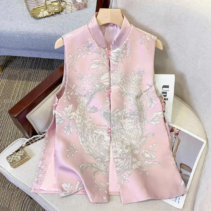 

Elegant Women Vest Vintage New Chinese Style Tang Clothes Jacquard Qipao Improved Tang Vests Clothing Autumn Spring Costume