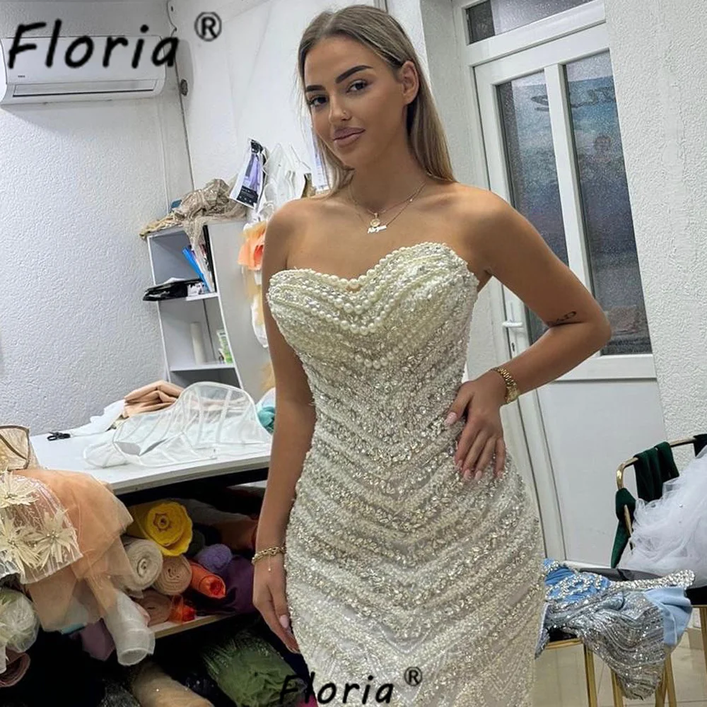 Robe de mariée de luxe en perles ivoire, cristaux perlés, sirène, robes de soirée de bal personnalisées pour femmes africaines, 2025