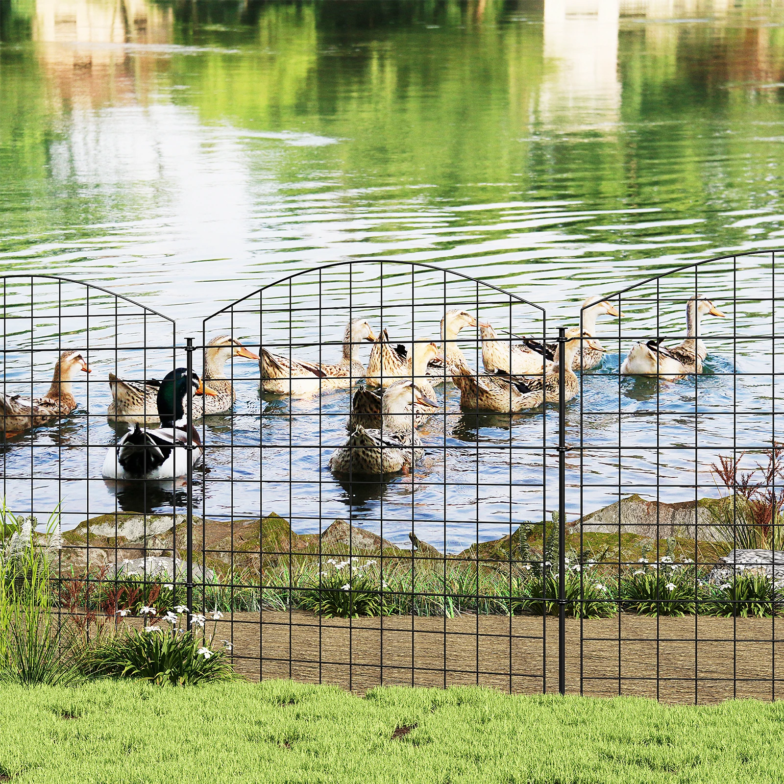 WOLTU Dekorativer Gartenzaun, schwarzer Tierbarrierezaun, Teichzaun, Bogenzaun, Blumenbarriere für Hunde, Hof, Bauernhof, Outdoor