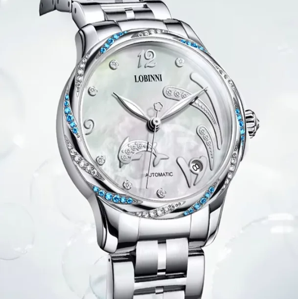 LOBINNI Women Automatic Watch 33mm Ladies Mechanical Wristwatch Sapphire Mirror Luminous Waterproof Miyota 8215