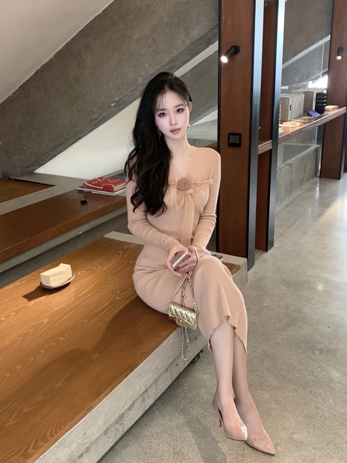 

Changmitang Sexy Soft Knitted Slim Fit V-Ne Long Sve Dr High Waist Me Insert Inner Wear Base Layer Dr for Young ...