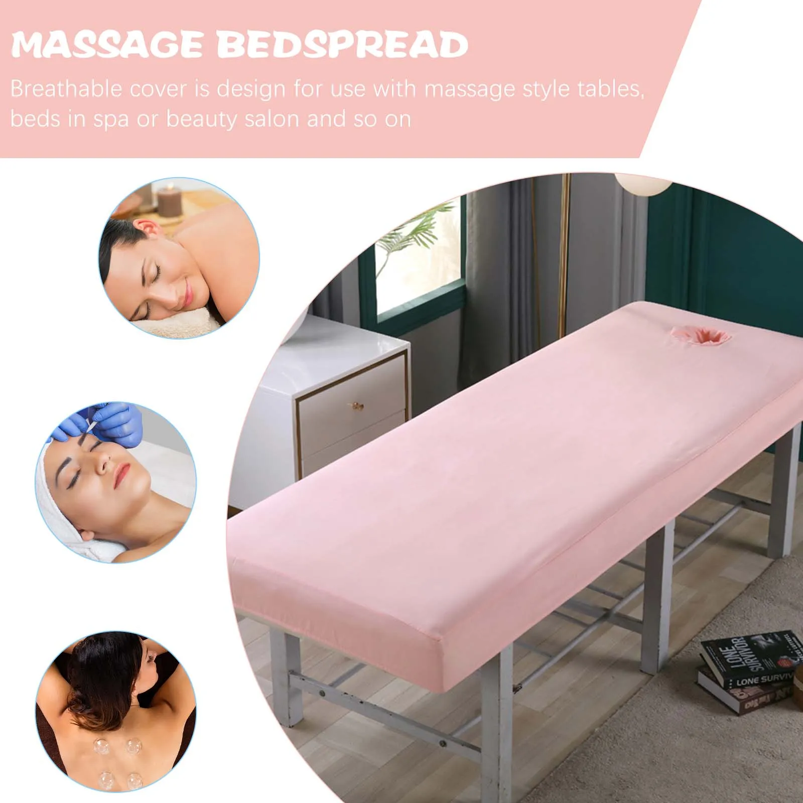 

Massage Bed Cover Spa Couch Professional Table Washable Reusable Knitted Cotton Comfortable Nonslip Sheet Face Hole
