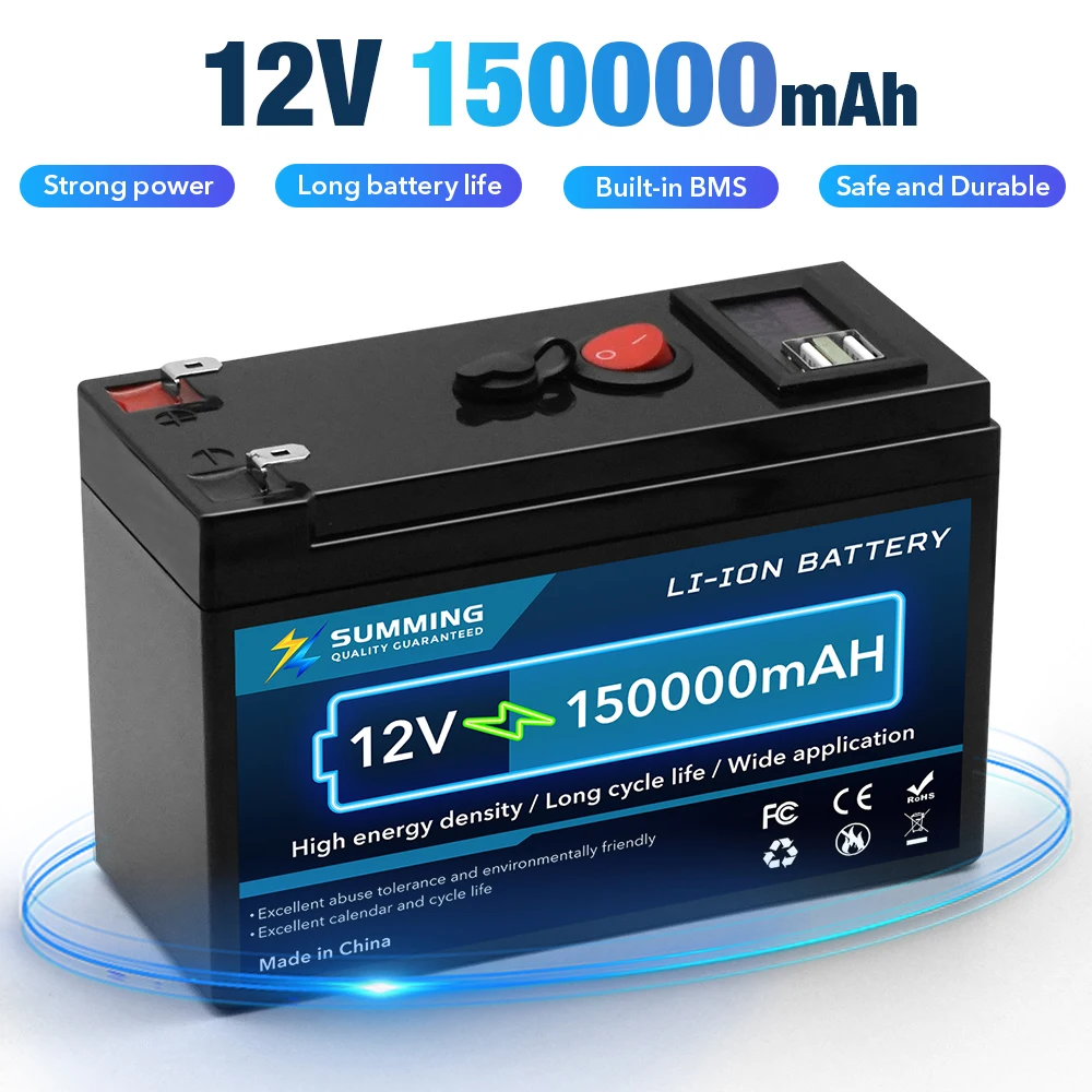 High Quality 12V 150Ah Lithium Battery Deep Cycle for Solar Fish Finder Marine Outdoor Camping Off-Grid Applications + USB Port