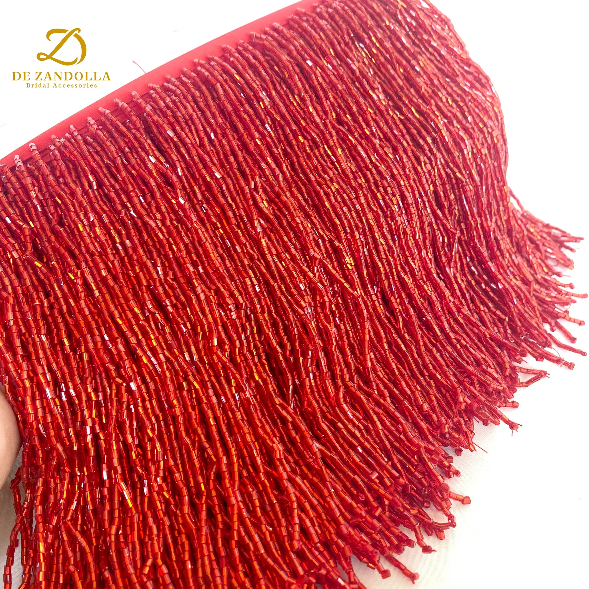 De Zandolla 5 Yards Red Beaded Tassel Fringe Ribbon Hand Sewing For Fashion Dresses Wedding Party Evening Accessories Trim 5.9