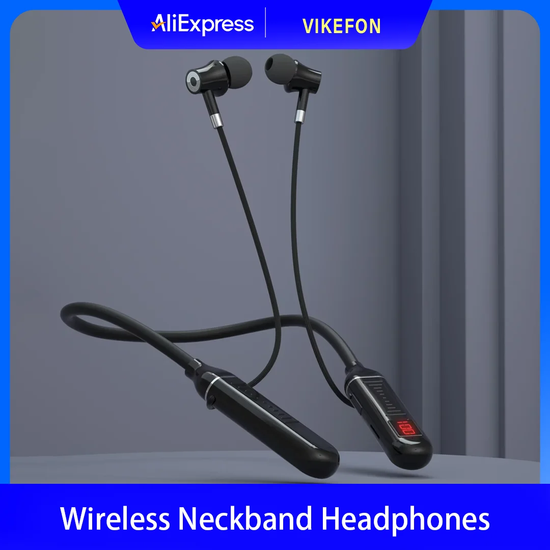 Wireless Earphones 5.3 Neckband Headphones Gaming LED Display Stereo Sports Headset Halter Waterproof Magnetic Earbuds