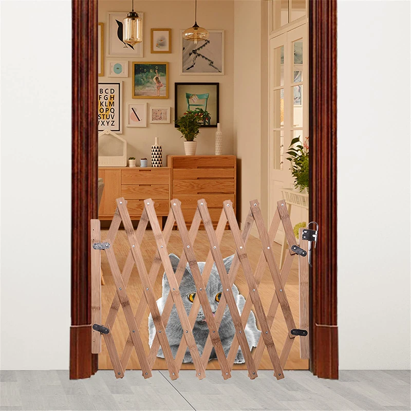 Puerta corredera de madera para perro, valla de seguridad extensible, retráctil