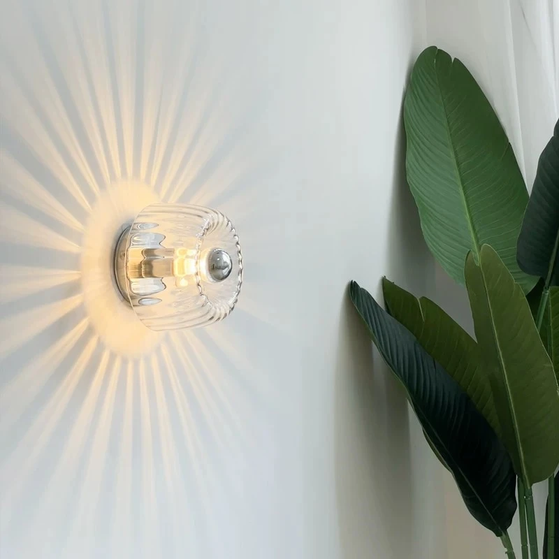 

Modern minimalist wall lamp, bedroom headlight, study hallway balcony mid-century sunflower LED glass wall light