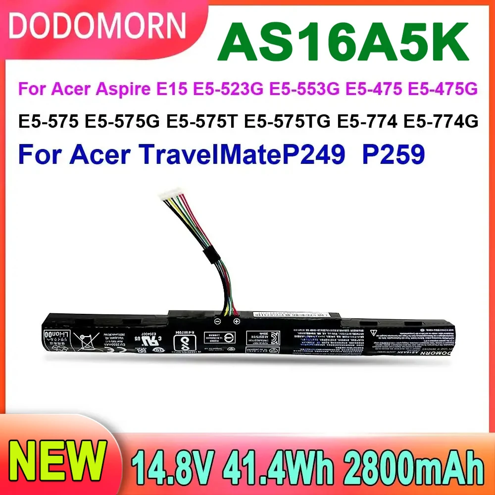 

DODOMORN AS16A5K Laptop Battery For Acer Aspire E15 E5-523G E5-553G E5-475 E-475G E5-575 E5-575G E5-575T E5-774 Series 41.4Wh