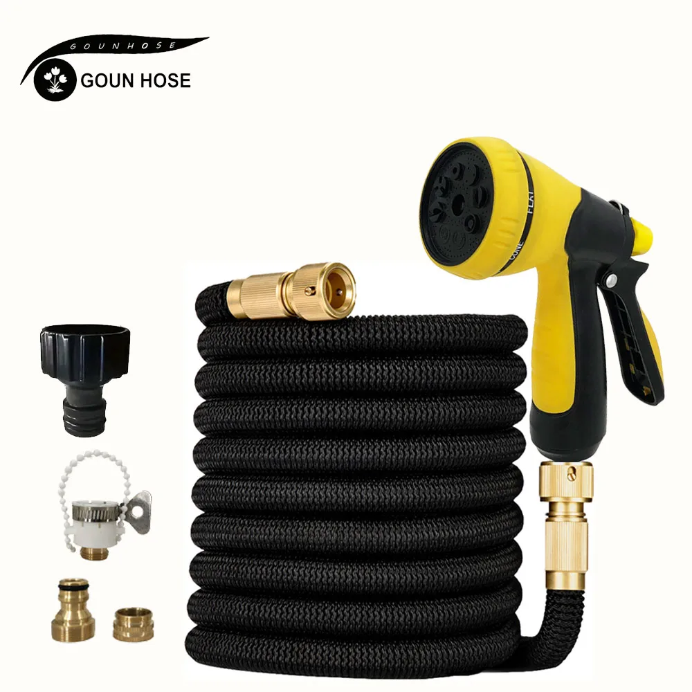 

Садовый поливочный шланг, многофункциональный водяной пистолет для мойки автомобиля, гибкий и растягивающийся резиновый шланг для орошения газона и автомобиля