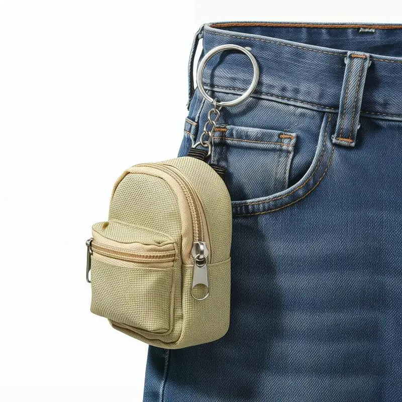Water Resistant Mini Backpack Canvas Coin Purse with Key Ring Zipper Closure Small Pouch for Travel Hiking Daily Carry