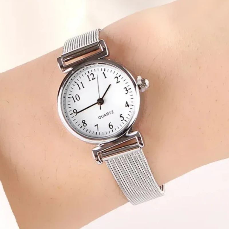 

Женские классические кварцевые часы, белый ремешок из нержавеющей стали и модные наручные часы в подарок