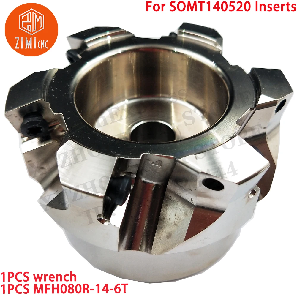 1ชิ้นMFH080R-14-6T หัวกัดปาดหน้า เครื่องมือกัด สำหรับเม็ดมีด SOMT140520 เครื่องมือซีเอ็นซี เม็ดมีดกัดคาร์ไบด์ MFH080R+ ประแจ 1 ชิ้น