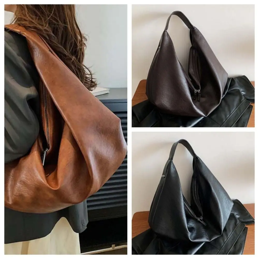 Повседневная сумка для пельменей из искусственной кожи в японском стиле, мягкая универсальная дорожная сумка в стиле ретро, однотонная большая вместительная сумка для подмышек, дорожная сумка