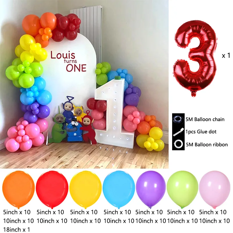 Teletubbies Themed Balloon Arch Chain Foil Mylar Tinky Winky Dipsy Laa-Laa Po with Latex for Toddler Birthday Photo Booth view 4