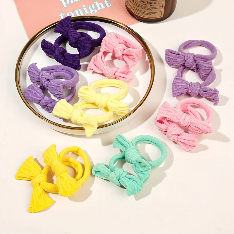 

5/10Pcs Children Bow Tie Hair Bands Colorful Nylon Scrunchie Hair Ties Rubber Band Kids Elastic Hair Band Girl Hair Accessories