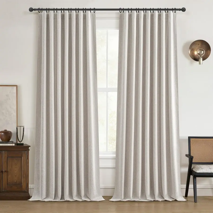 Cortinas boho longas de 96 polegadas, conjunto de 2 painéis, cortinas de fazenda para sala de estar, escurecimento, redução térmica de ruído, linho texturizado l