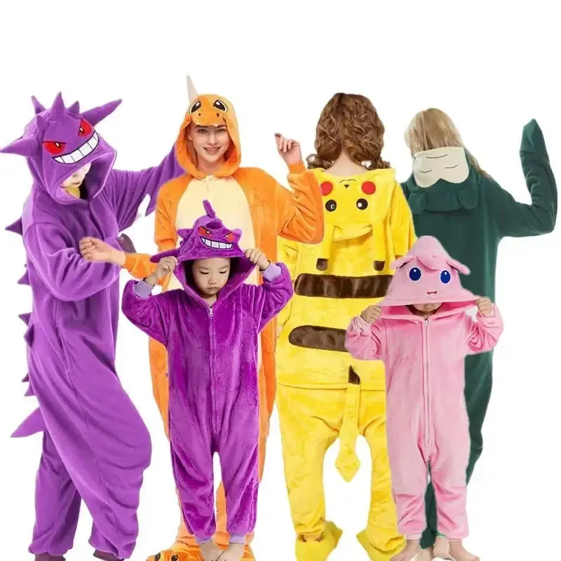 Pokemon Gengar Snorlax Costume Adult Adolescent Clothing Pika Cosplay Adult Full Body Pijama Anime One-Piece Pajam Xmas Toy Gift