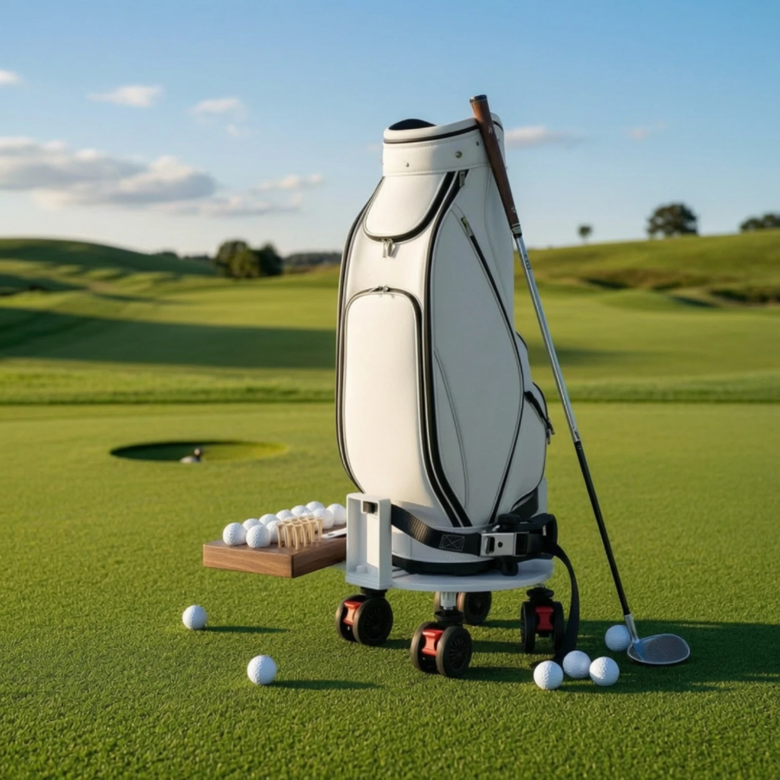 Golf Bag Wheel Attachment Compact Golf Bag Base with Wheels Adjustable Stable for Golfers