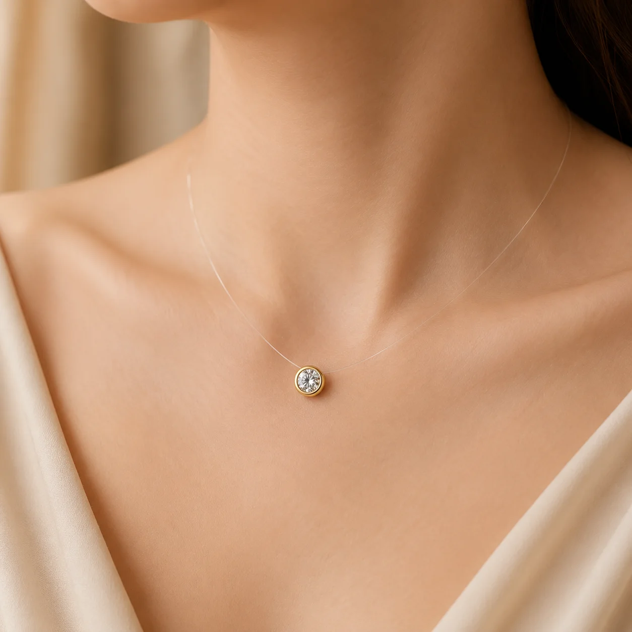 Moissanite Floating Necklace for Women S925 Sterling Silver Gold Plated Invisible Round Cut Pendant D Color VVS1 GRA Certified