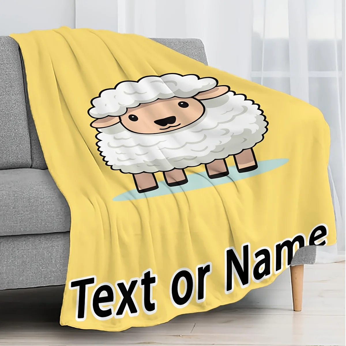Custom name cartoon little sheep flannel blanket, suitable for sofa, bed, birthdays, children, friends, gifts